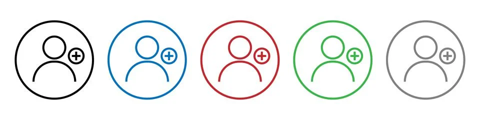 Add user icon set. Line art style Illustrazione stock