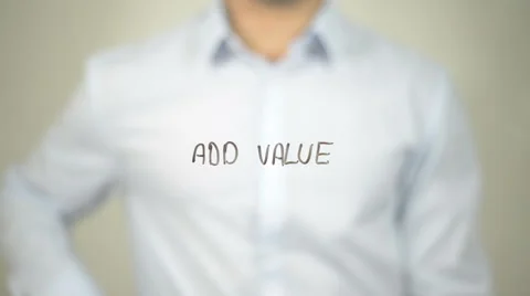 Add Value , man writing on transparent screen Stockbeeldmateriaal 62887199