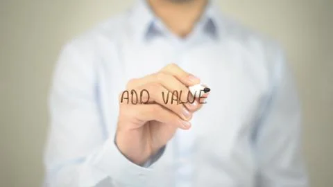 Add Value , man writing on transparent screen 写真素材