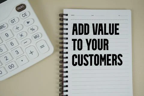 Add value to your customers text with calculator phrase of business and fin.. Stock Photos