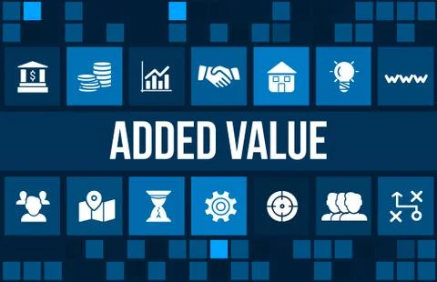 Added value concept image with business icons and copyspace. Illustrazione stock