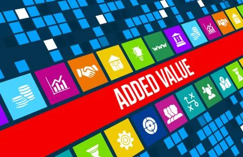 Added value concept image with business icons and copyspace. Illustrazione stock