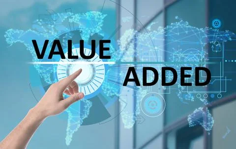 Added value concept. Man using virtual screen Stock Photos