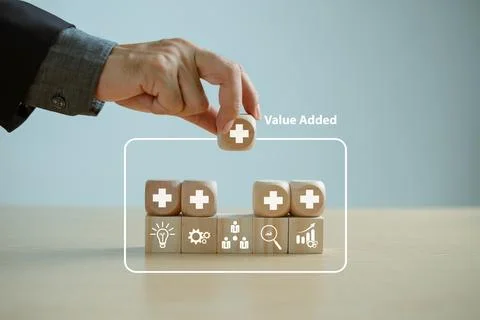 Added value increase benefit concept. Progress and profit to benefit growth a Foto stock