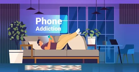 Addicted man using digital gadget guy active in social networks digital Stock Illustration