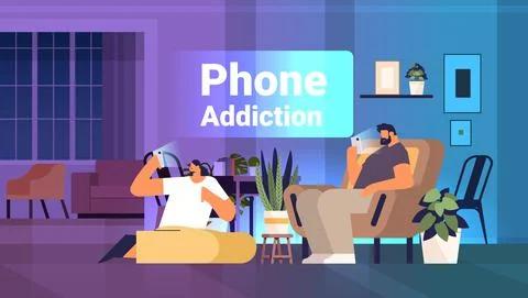 Addicted people using digital gadgets man woman couple active in social networks Stock Illustration