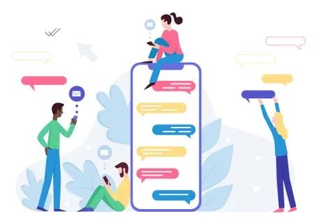 Addicted to technology young mixed race people use smartphones. Stock Illustration