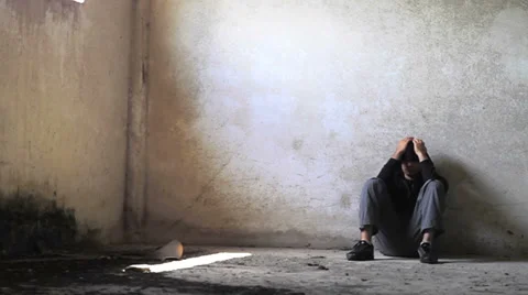 Addicted Young Man in Abandoned Building Depression Concept Dolly Shot HD Stock Footage 24346218
