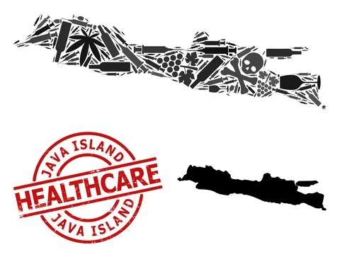 Addiction Composition Map of Java Island and Watermark Healthcare Watermark Stock Illustration