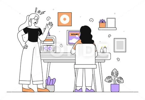 Addiction to games vector linear Illustrazione stock