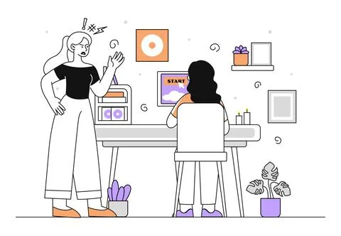 Addiction to games vector linear Stock Illustration