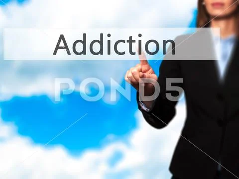 Addiction - Isolated female hand touching or pointing to button Stock Photos