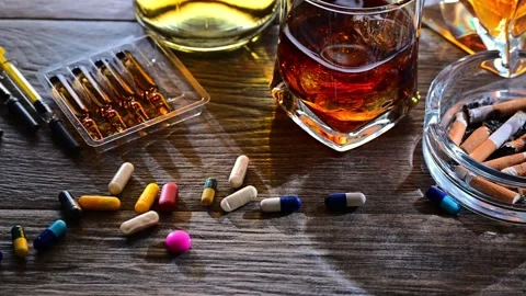 Addictive substances, including alcohol, cigarettes and drugs Stock Footage 272245040