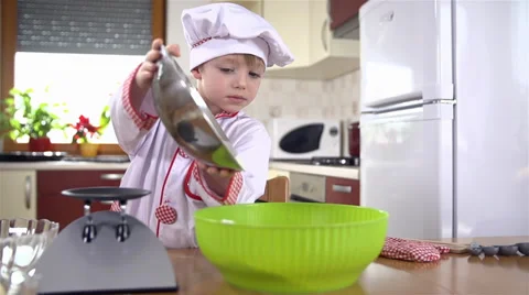 Adding all flour to big bowl for kneading  Video stock 34430452