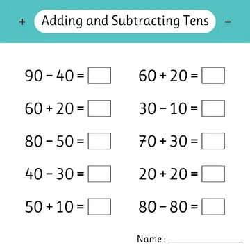 Adding and Subtracting Tens. School education. Mathematics. Development of .. Stock Illustration