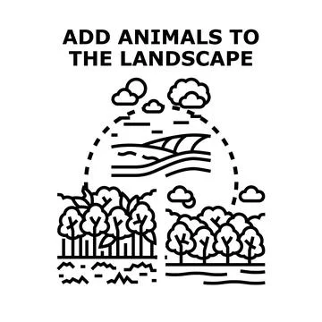 Adding animals to landscape vector creating natural environment Ilustração Stock