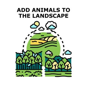 Adding animals to landscape vector creating natural environment Stock Illustration