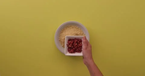 Adding bacon to breading 1 Stock Footage 132136317