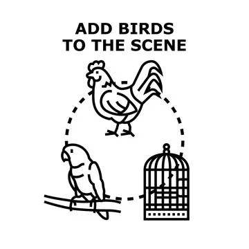 Adding birds to a creative scene concept Stock Illustration