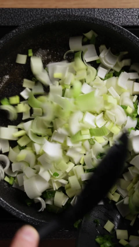 Adding Chopped Vegetables Into Pan Top View Vertical Видео 337189853