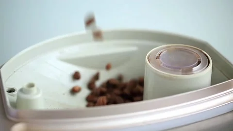 Adding coffee beans into coffee machine dispenser before preparing coffee. Stock Footage 143017546