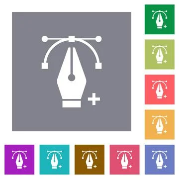 Adding editing point with pen tool square flat icons Stock Illustration