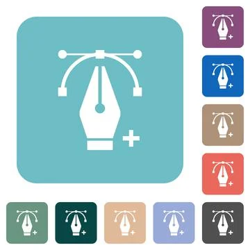 Adding editing point with pen tool rounded square flat icons Stock Illustration