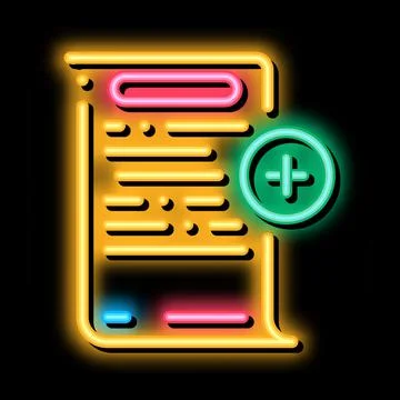 Adding financial document for audit neon glow icon illustration Illustrazione stock