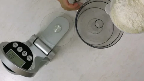 Adding flour into food processor cup Stock Footage 97969387