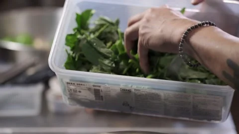 Adding fresh vegetable into a boiling pot Stock Footage 145354724