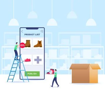 Adding Goods On Store Via Electronic Commerce Application Stock Illustration