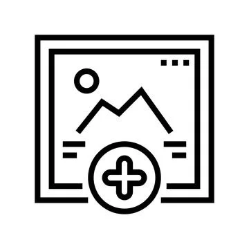 Adding image social media ugc line icon vector illustration 스톡 일러스트