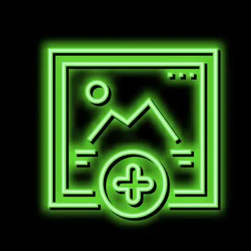 Adding image social media ugc neon glow icon illustration Stock Illustration