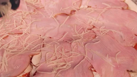 Adding ingredients to pizza close-up Stock Footage 158403612