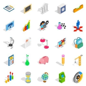 Adding machine icons set, isometric style 스톡 일러스트