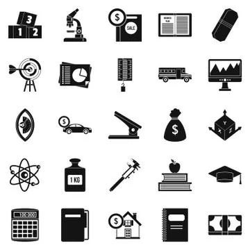 Adding machine icons set, simple style Illustrazione stock