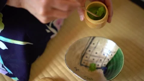 Adding matcha in tea ceremony Stock Footage 131244753