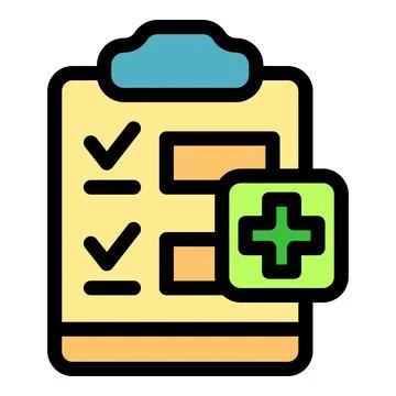 Adding medical information to checklist on clipboard representing healthcar.. Illustrazione stock