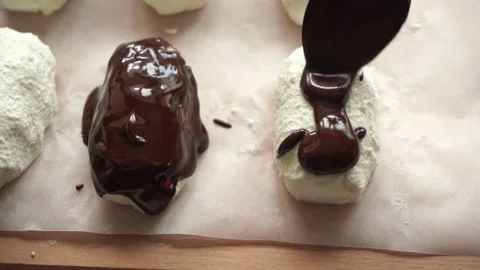 Adding melted chocolate to cottage cheese or mascarpone bars to make a healthy d Stock Footage 131673109