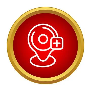 Adding new location pin on a red map marker button Illustrazione stock