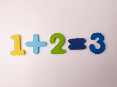 Adding the number one to the number two results in the sum of three Stock Photos