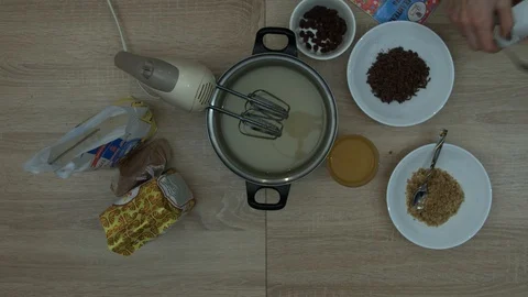 Adding To Oil Mixture Baking Soda Mixed With Orange Juice Stock Footage 87504396