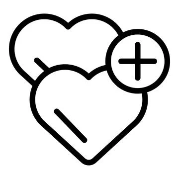 Adding one heart icon to another one with plus sign symbol for love Stock Illustration