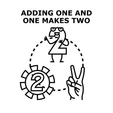 Adding one plus one equals two concept Stock Illustration