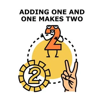 Adding one plus one equals two concept Stock Illustration