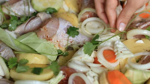 Adding parsley herbs in the dish Stock Footage 43596409