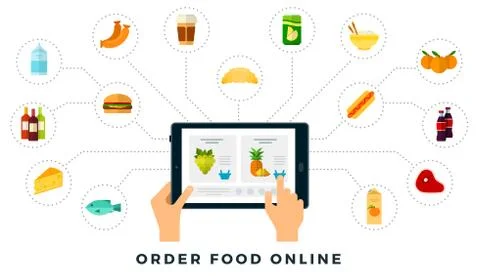 Adding products to order online vector flat illustration. Stock Illustration