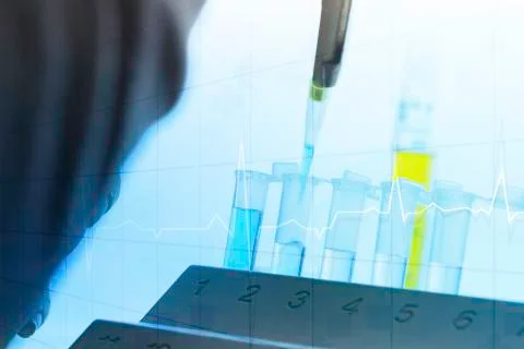 Adding reagent into test tubes in laboratory, closeup 스톡 사진