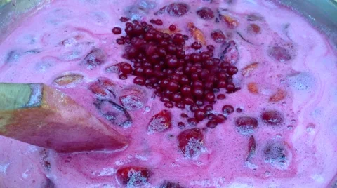 Adding Red Currant Berries To Plum Jam Stock Footage 58299327