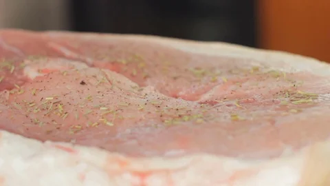 Adding Rosemary to a Steak Close Up Stock Footage 83388330